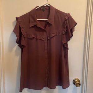 EXPRESS blouse. Mauve Size L. Feminine arm frills and neckline.